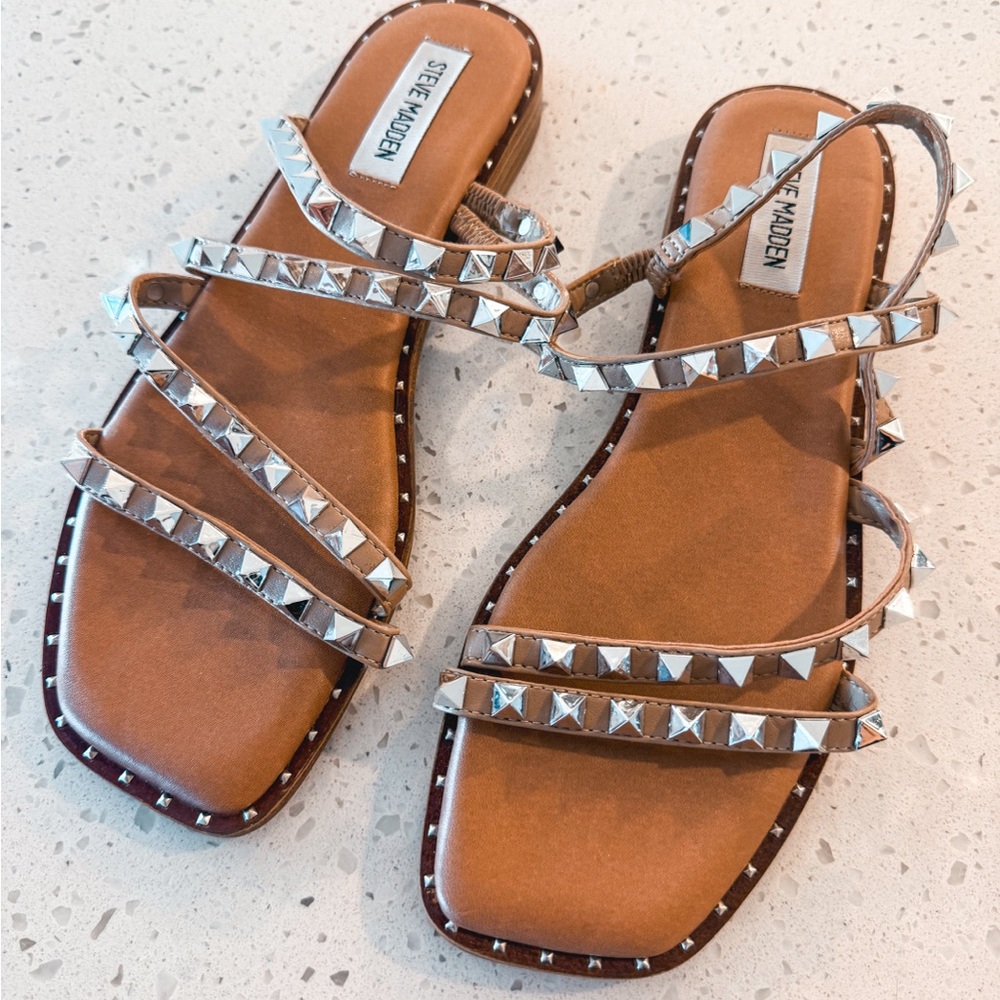 Steve Madden Brown Strappy Studded Flat Sandals